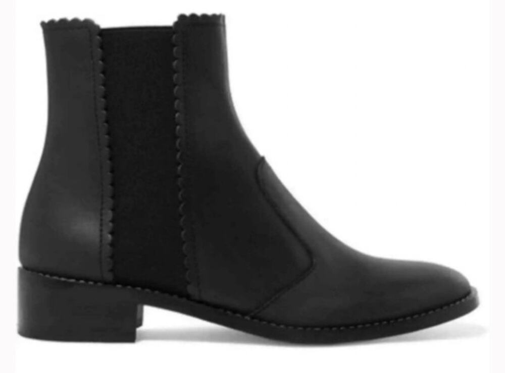 See by Chloe Scalloped Leather Chelsea Ankle Booties Black Classic Size 38 US 8